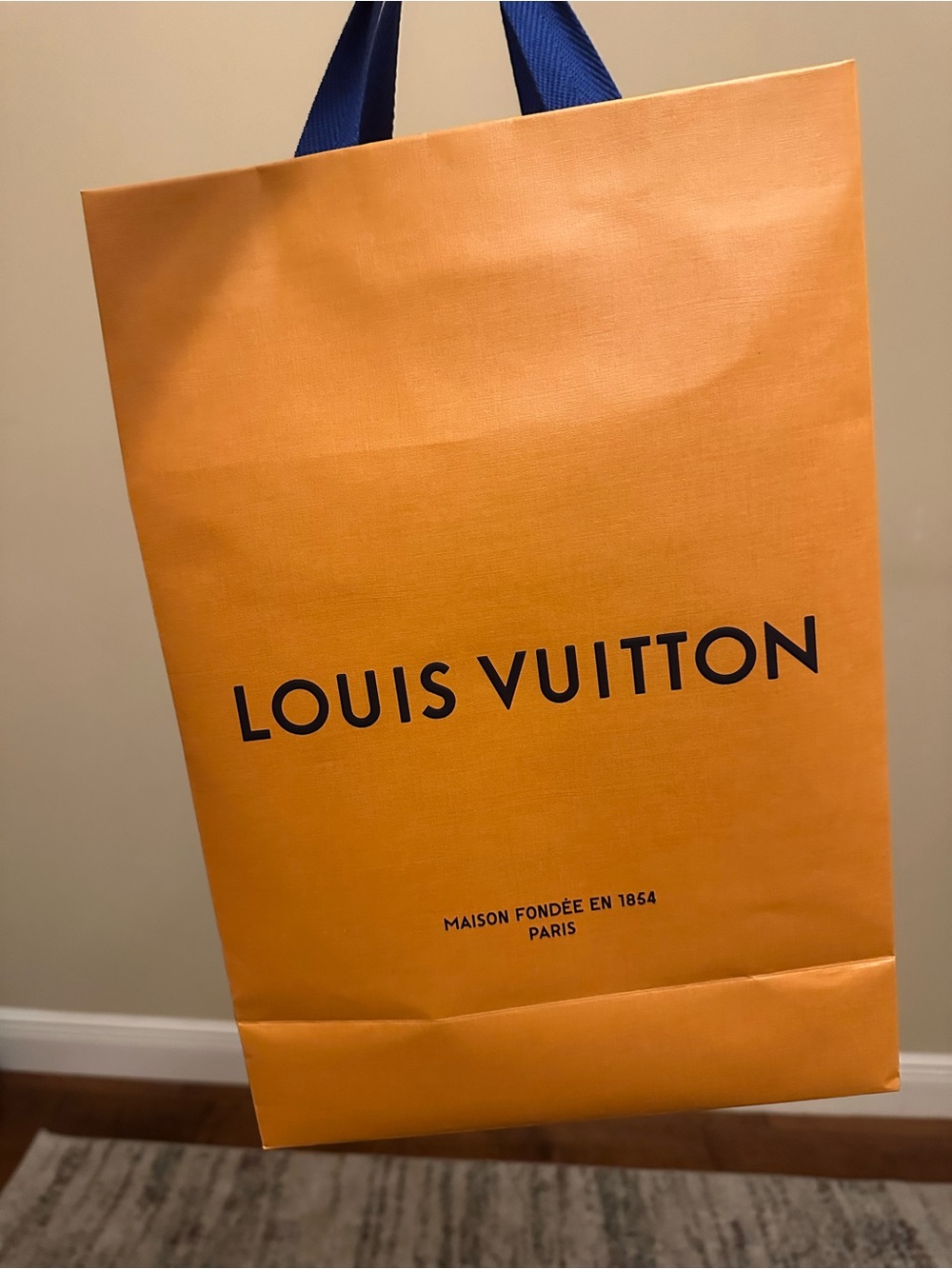 Louis Vuitton Orange Gift Bag with Navy Ribbon Handles